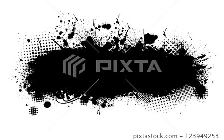 Splatter Paint Texture . Black Spray Blot of Ink. Place illustration Over any Object to Create Grungy Effect . hand drawn. Not AI, Vector 123949253
