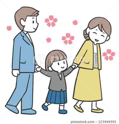 父母和孩子前往入學典禮 123949393