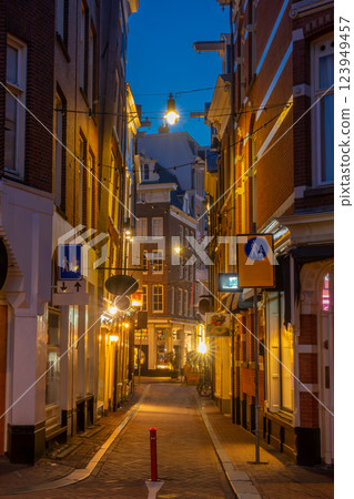 Pedestrian Night Street in Downtown Amsterdam Pedestrian Night Street in Downtown Amsterdam 123949457