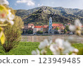 Durnstein village with Danube river during spring time in Wachau, Austria 123949485
