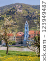 Durnstein village with Danube river during spring time in Wachau, Austria 123949487