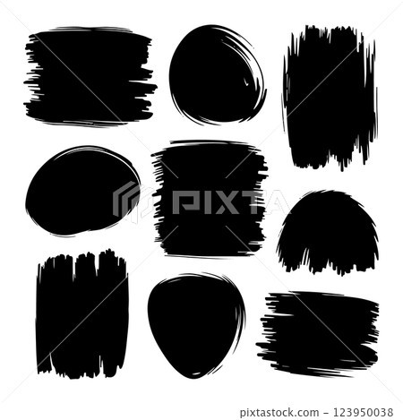 A set of bold, high-contrast ink shapes with strong brush strokes. Ideal for digital compositions and posters. 123950038