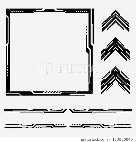 Futuristic Cyber Tech Frame and Borders with Sharp Digital Elements for SciFi and HighTech and Streetwear Designs Futuristic Cyber Tech Frame and Borders with Sharp Digital Elements for SciFi and HighTech and Streetwear Designs 123950040