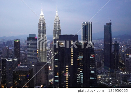 Kuala Lumpur Petronas Twin Towers evening view 123950065