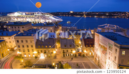 Quebec City illuminated skyline aerial view 123950124