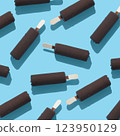 trendy seamless pattern of chocolate popsicle with ice cream and hard shadow on blue background, creative decoration of summer concept 123950129