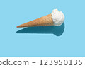 vanilla ice cream and hard shadow on blue background, creative decoration of minimal summer concept 123950135