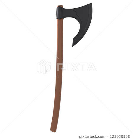 Battle axe with wooden handle isolated on white background 123950338