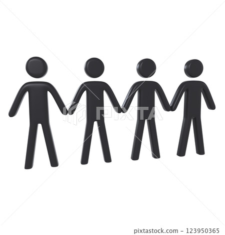 Group of four black figures holding hands isolated on white background Group of four black figures holding hands isolated on white background 123950365