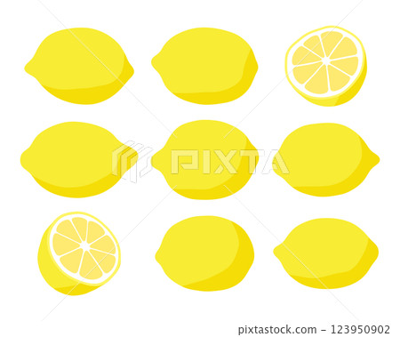 Illustration of a whole and half-cut lemon 123950902