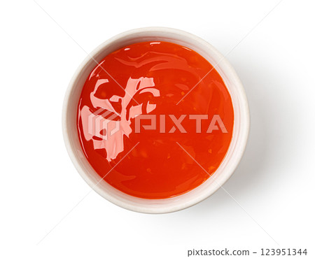 Bowl of sweet chili sauce isolated on white background Bowl of sweet chili sauce isolated on white background 123951344