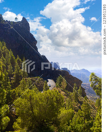 Car driving on winding mountain road in gran canaria, canary islands, spain Car driving on winding mountain road in gran canaria, canary islands, spain 123951393