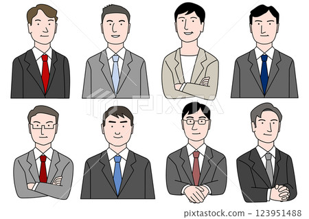 Simple line drawing of bosses such as department heads and section heads, executives such as presidents and directors, and office workers, icon set, colorful Simple line drawing of bosses such as department heads and section heads, executives such as presidents and directors, and office workers, icon set, colorful 123951488