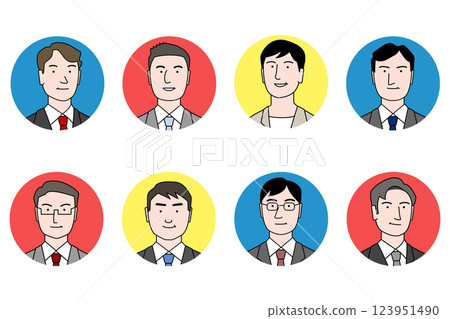 Simple line drawing of bosses such as department heads and section heads, executives such as presidents and directors, and office workers, colorful face icon set Simple line drawing of bosses such as department heads and section heads, executives such as presidents and directors, and office workers, colorful face icon set 123951490