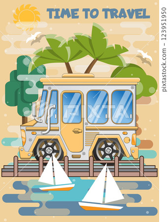Traveling in a van. Background. Vector illustration. Traveling in a van. Background. Vector illustration. 123951950