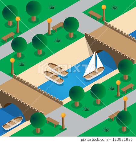 The river in the park. Isometric. Vector illustration.  123951955