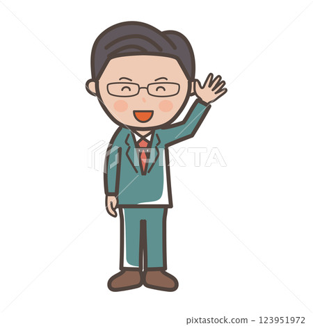 全身插畫:一位中階菁英風格的男性商人揮手致意 全身插畫:一位中階菁英風格的男性商人揮手致意 123951972