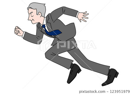 A dashing businessman running energetically, middle-aged, senior, salesman, boss, president, colorful 123951979