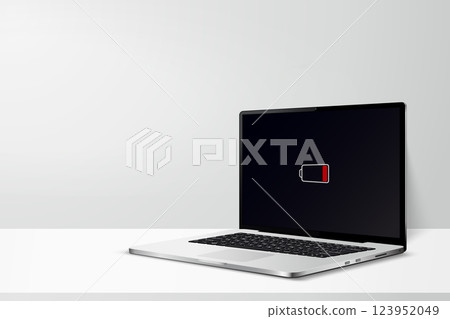 Laptop computer mockup low battery on screen 123952049