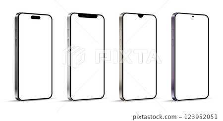 Smartphone mockup set with white blank screen isolated on white background 123952051