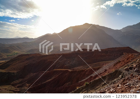 Moroccan Mountains at Sunset Stunning Views and Glowing Horizon 123952378