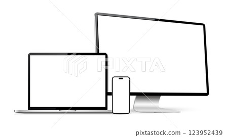 Realistic mockup computer screen, laptop, cellphone 123952439