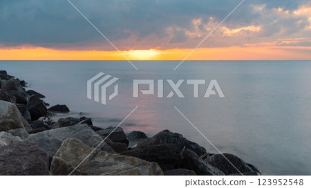 Golden Hour Embrace Over the Bay Golden Hour Embrace Over the Bay 123952548