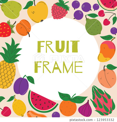 Summer frame with fruits and berries. Summer juicy background. Summer frame with fruits and berries. Summer juicy background. 123953332