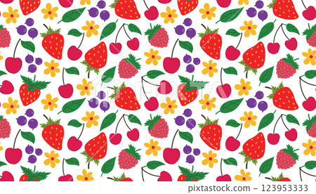 Fruits seamless pattern, decorative wallpaper with different summer fruits, strawberry, raspberry, blueberry Fruits seamless pattern, decorative wallpaper with different summer fruits, strawberry, raspberry, blueberry 123953333