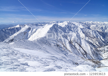 Heavy snowfall at the Tanigawa mountain range and spectacular winter scenery Heavy snowfall at the Tanigawa mountain range and spectacular winter scenery 123953613