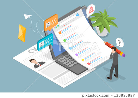 3D Isometric Flat Vector Illustration of Job Seeker, Applying for Job, Hiring Competition 123953987