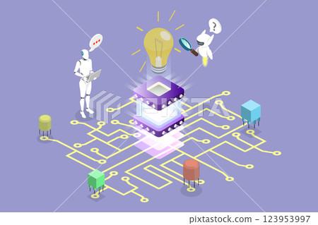 3D Isometric Flat Vector Illustration of Technological Innovation and Invention, Artificial Intelligence and Machine Learning 123953997
