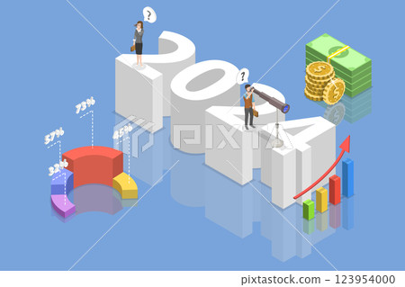 3D Isometric Flat Vector Illustration of Economic Forecast , New Trends and Predictions in Economics 123954000