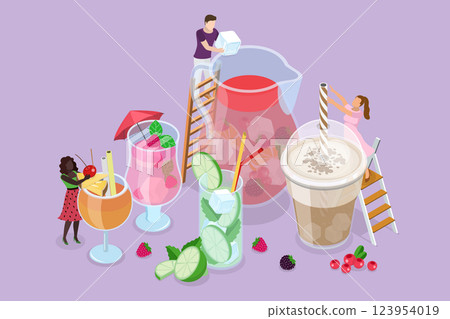 3D Isometric Flat Vector Illustration of Cold Beverages, Summer Frefreshing Drinks 123954019