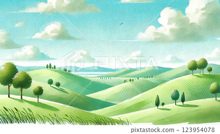 Illustration of a refreshing hilly landscape 123954078