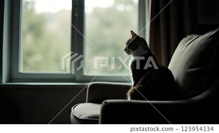 Cat sitting in a cross near the window 123954134
