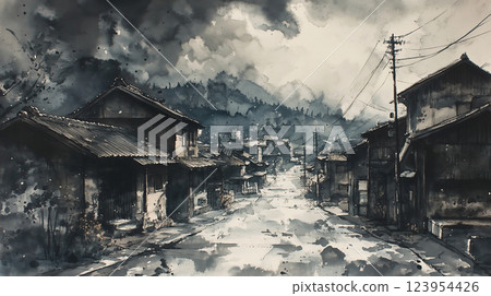 寧靜山城的單色水彩畫 寧靜山城的單色水彩畫 123954426