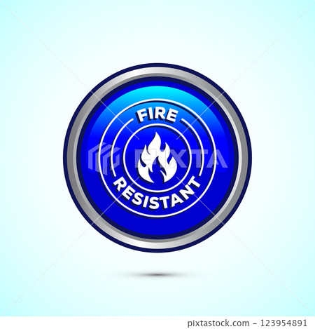 Fire resistant icon design illustration, Fire flame protection sign symbol, Button design Fire resistant icon design illustration, Fire flame protection sign symbol, Button design 123954891