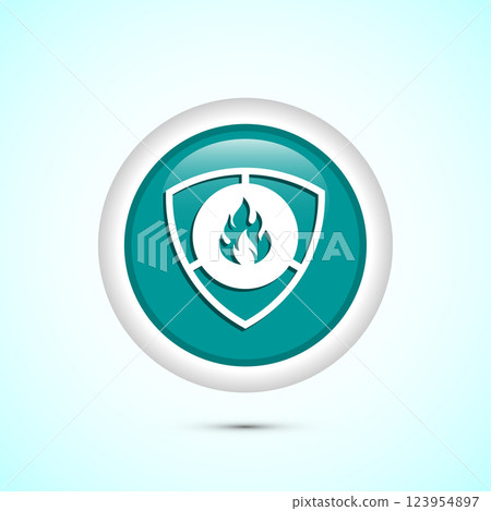 Fire resistant icon design illustration, Fire flame protection sign symbol, Button design Fire resistant icon design illustration, Fire flame protection sign symbol, Button design 123954897