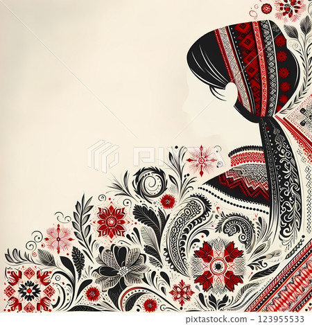 Ukrainian Folk Art Background with Embroidery Border and Space for Text Ukrainian Folk Art Background with Embroidery Border and Space for Text 123955533