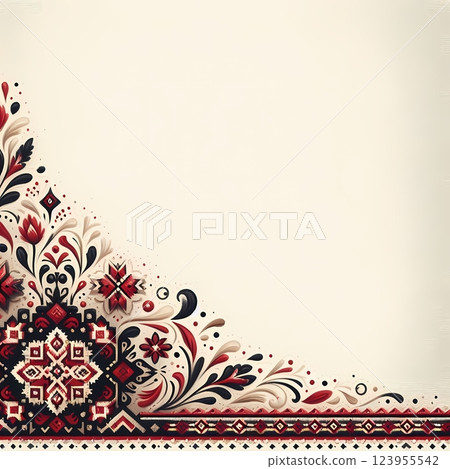 Ukrainian Folk Art Background with Embroidery Border and Space for Text 123955542