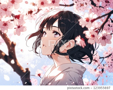 Cherry blossom and young woman 123955697