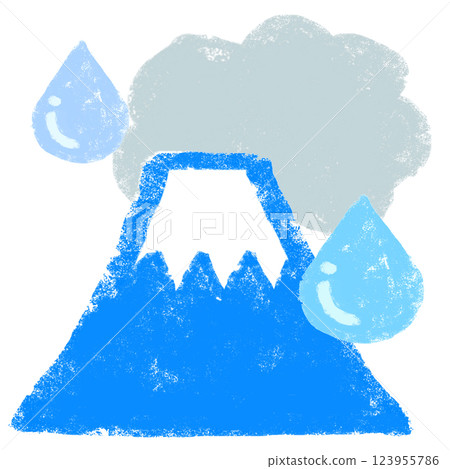 Simple illustration, crayon-style, Mt. Fuji in the rain 123955786