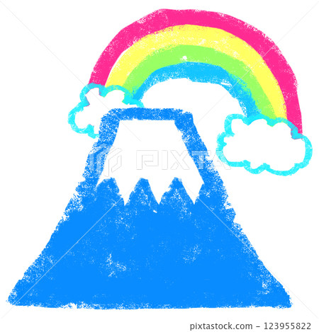 Simple illustration, crayon-style, Mt. Fuji with a rainbow Simple illustration, crayon-style, Mt. Fuji with a rainbow 123955822