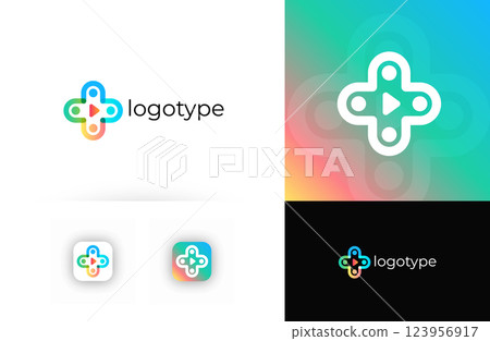 Telemedicine logo with medical cross, symbolizing digital healthcare and online consultations. Suitable for telehealth, virtual clinics, online pharmacies, healthcare apps. Vector logo concept Telemedicine logo with medical cross, symbolizing digital healthcare and online consultations. Suitable for telehealth, virtual clinics, online pharmacies, healthcare apps. Vector logo concept 123956917