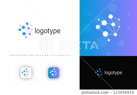 Interconnected nodes logo, symbolizing networks, data, and innovation. Ideal for tech startups, AI, blockchain, IT services, cloud computing, and digital platforms. Vector logo concept 123956919