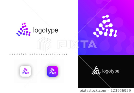 Abstract microorganism log, triangular fusion structure, symbolizing bacteria, viruses, microbiological research. Ideal for vaccine development, biotech, medical research. Vector logo Abstract microorganism log, triangular fusion structure, symbolizing bacteria, viruses, microbiological research. Ideal for vaccine development, biotech, medical research. Vector logo 123956939