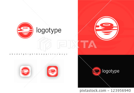 Minimalist circular sushi plate logo, symbolizing traditional Asian cuisine and gourmet dining. Ideal for sushi restaurants, food delivery, Japanese cuisine, and takeaway services. Vector logo 123956940