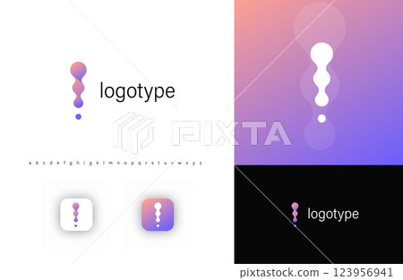 Minimalist exclamation mark logo, symbolizing creativity, innovation, bold ideas. Ideal for tech startups, design agencies, tech firms, communication platforms, spine health clinic. Vector logo 123956941