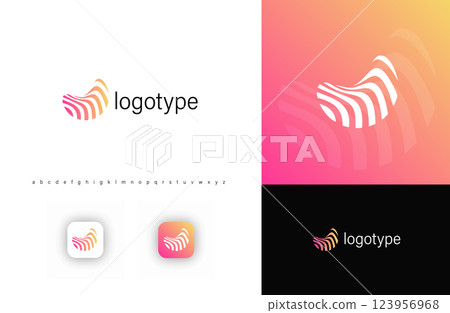 Abstract wavy stripe logo with dynamic flowing effect. Represents movement, innovation, digital identity. Ideal for creative agencies, branding, digital platforms, technology. Stylish vector logo Abstract wavy stripe logo with dynamic flowing effect. Represents movement, innovation, digital identity. Ideal for creative agencies, branding, digital platforms, technology. Stylish vector logo 123956968